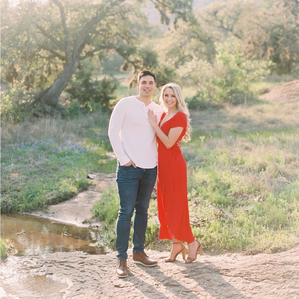 Valentine’s Day high low red wrap dress.